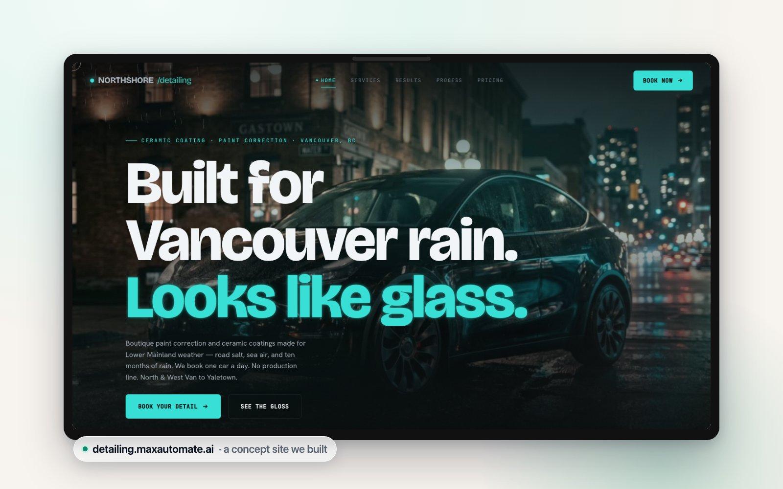 NorthShore Detailing — the concept detailing site the studio built, shown on a laptop
